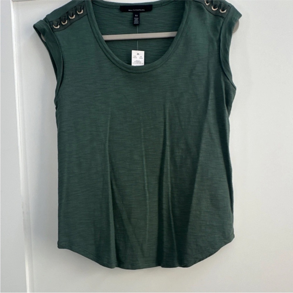 All Saints Olive Green Muscle Tee with Shoulder Accents